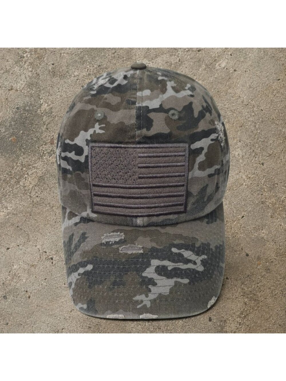 Distressed Camo American Flag Baseball Cap Adjustable Patriotic Unisex Hat